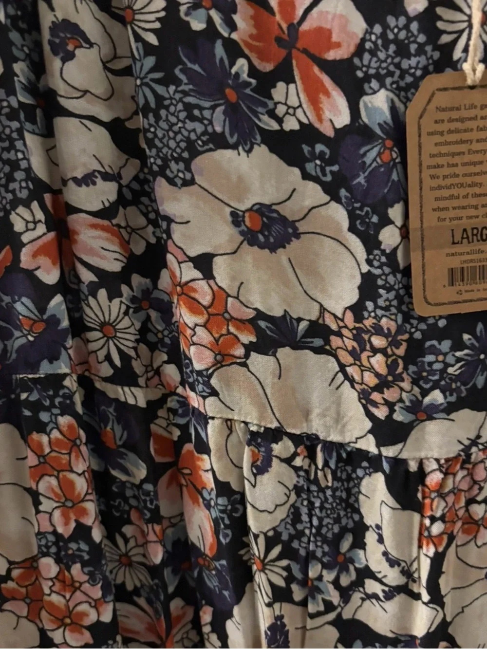 NWT NATURAL LIFE Lucia Navy Floral Scoop-Neck Maxi with Coral Accents - Picture 5 of 5